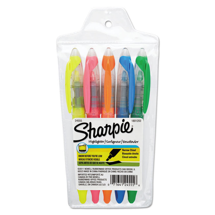 Liquid Pen Style Highlighters, Assorted Ink Colors, Chisel Tip, Assorted Barrel Colors, 5/Set