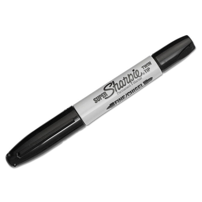 Super Twin-Tip Permanent Marker, Medium/Broad Bullet/Chisel Tips, Black
