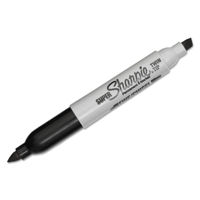 Super Twin-Tip Permanent Marker, Medium/Broad Bullet/Chisel Tips, Black