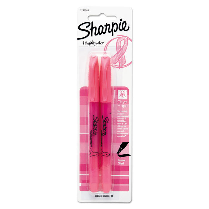 Pink Ribbon Pocket Style Highlighters, Chisel Tip, Pink, 2/Pack