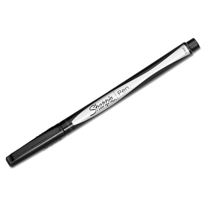 Water-Resistant Ink Porous Point Pen, Stick, Fine 0.4 mm, Black Ink, Black/Gray Barrel, Dozen