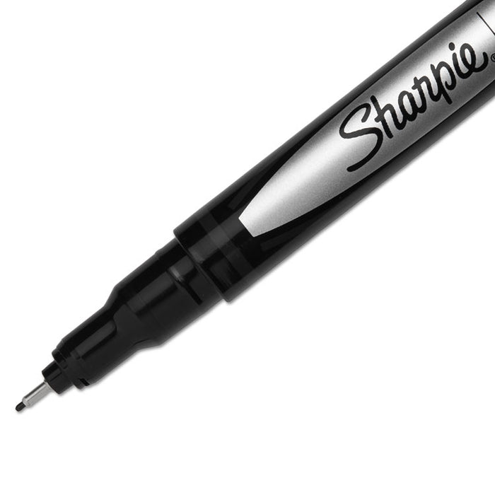 Water-Resistant Ink Porous Point Pen, Stick, Fine 0.4 mm, Black Ink, Black/Gray Barrel, Dozen