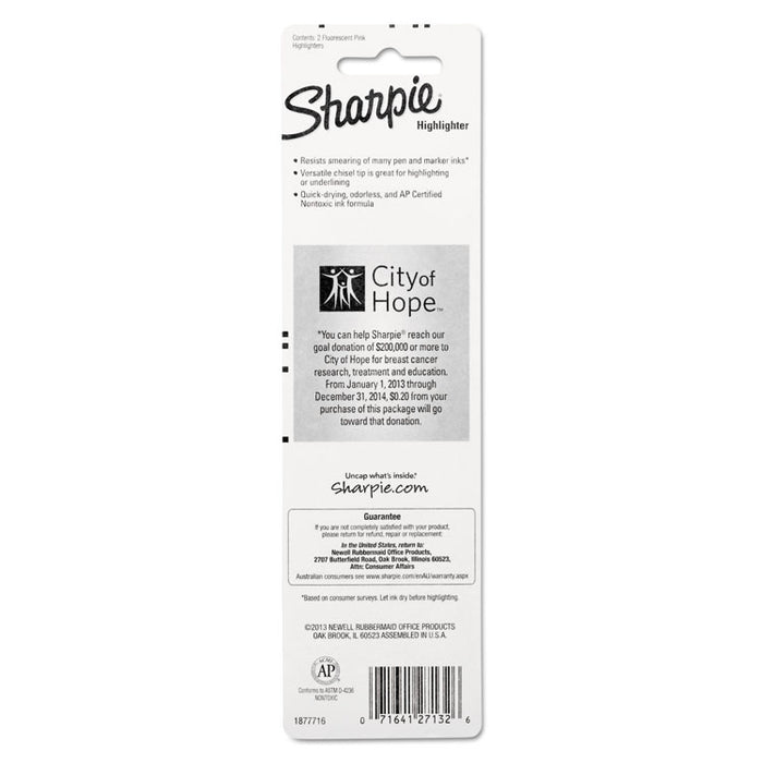 Pink Ribbon Pocket Style Highlighters, Chisel Tip, Pink, 2/Pack