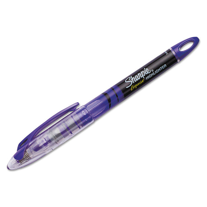 Liquid Pen Style Highlighters, Fluorescent Purple Ink, Chisel Tip, Purple/Black/Clear Barrel, Dozen