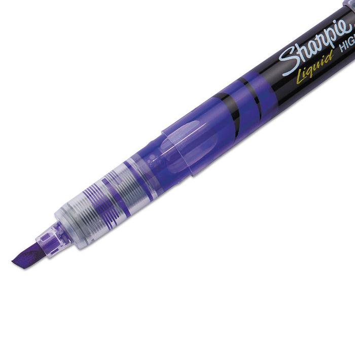Liquid Pen Style Highlighters, Fluorescent Purple Ink, Chisel Tip, Purple/Black/Clear Barrel, Dozen