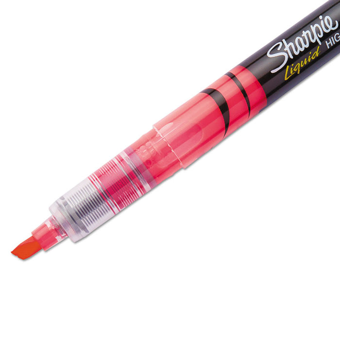 Liquid Pen Style Highlighters, Fluorescent Pink Ink, Chisel Tip, Pink/Black/Clear Barrel, Dozen
