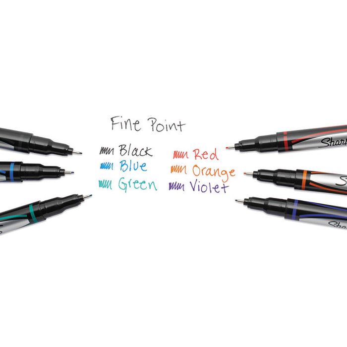 Water-Resistant Ink Porous Point Pen, Stick, Fine 0.4 mm, Blue Ink, Black/Gray/Blue Barrel, Dozen