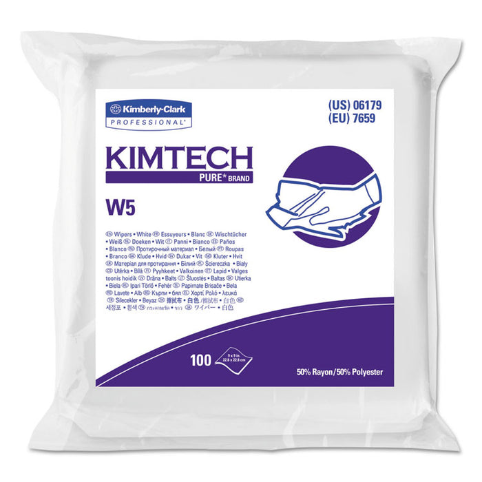 W5 Critical Task Wipers, Flat Double Bag, Spunlace, 9 x 9, White, 100/Pack, 5 Packs/Carton