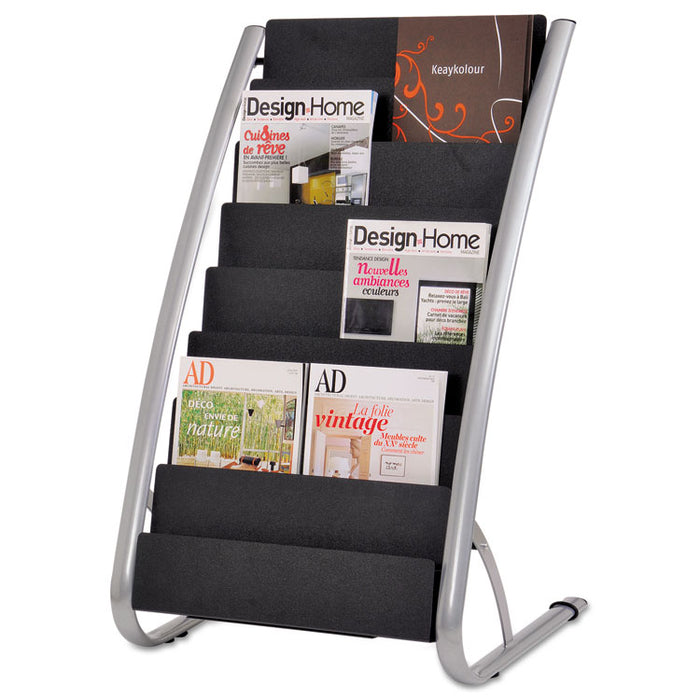 Literature Floor Rack, 16 Pocket, 23w x 19.67d x 36.67h, Silver Gray/Black