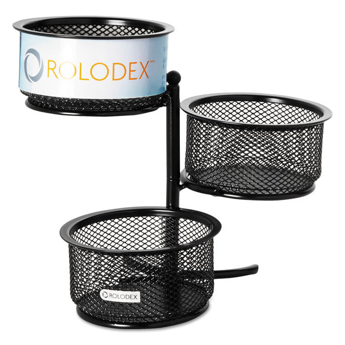 3 Tier Wire Mesh Swivel Tower Paper Clip Holder, 3 3/4 x 6 1/2 x 6, Black
