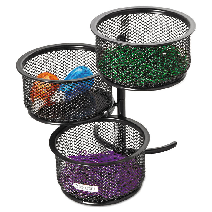 3 Tier Wire Mesh Swivel Tower Paper Clip Holder, 3 3/4 x 6 1/2 x 6, Black