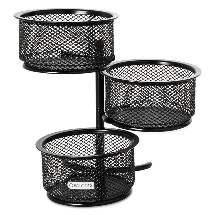 3 Tier Wire Mesh Swivel Tower Paper Clip Holder, 3 3/4 x 6 1/2 x 6, Black
