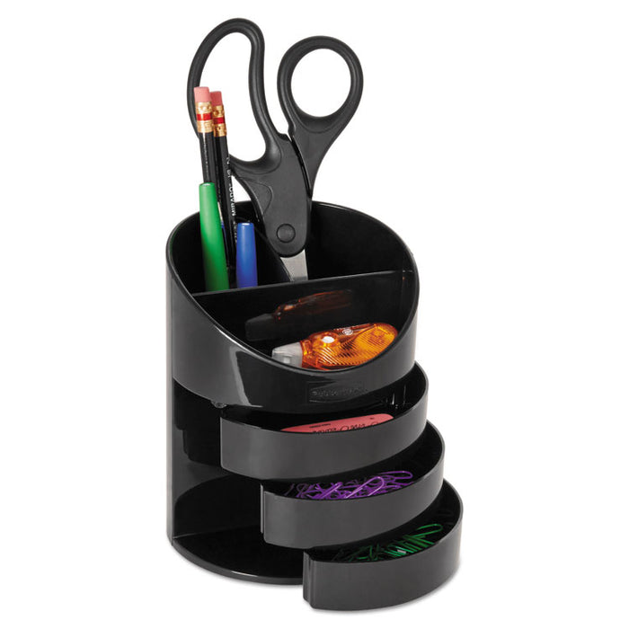 Small Storage Divided Pencil Cup, Plastic, 4 1/2 dia. x 5 11/16, Black