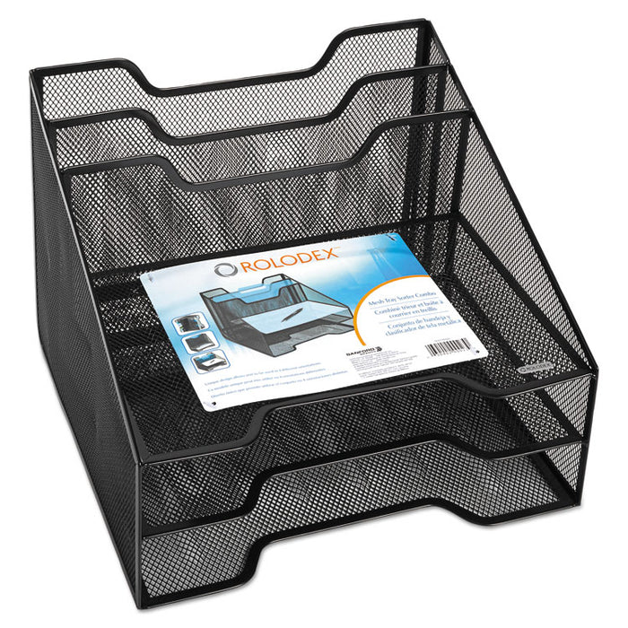 Mesh Tray Sorter Combo, 5 Sections, Letter Size Files, 12.5" x 11.5" x 9.5", Black