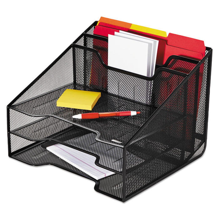 Mesh Tray Sorter Combo, 5 Sections, Letter Size Files, 12.5" x 11.5" x 9.5", Black