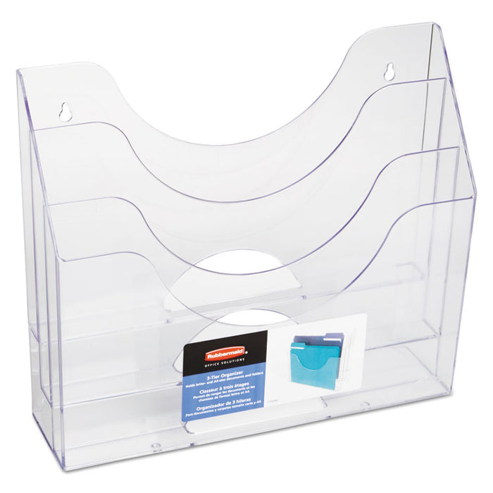 Optimizers Multifunctional Three-Pocket File Folder Organizer, 3 Sections, Letter Size Files, 13" x 3.5" x 11.5", Clear