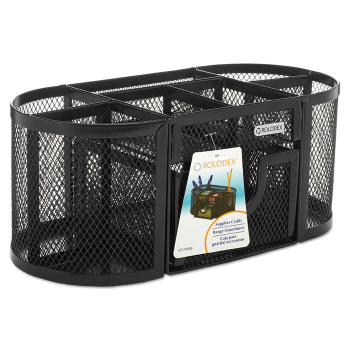 Mesh Oval Pencil Cup Organizer, 4 Compartments, Steel, 9.38 x 4.5 x 4, Black
