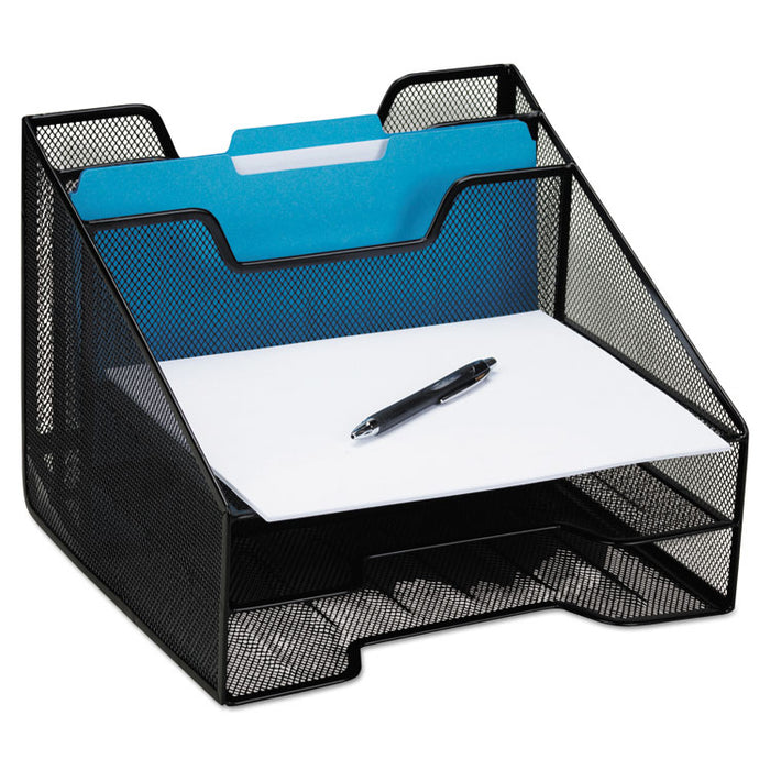 Mesh Tray Sorter Combo, 5 Sections, Letter Size Files, 12.5" x 11.5" x 9.5", Black