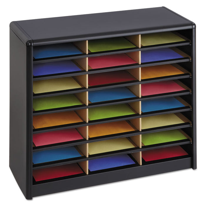 Steel/Fiberboard Literature Sorter, 24 Sections, 32 1/4 x 13 1/2 x 25 3/4, Black