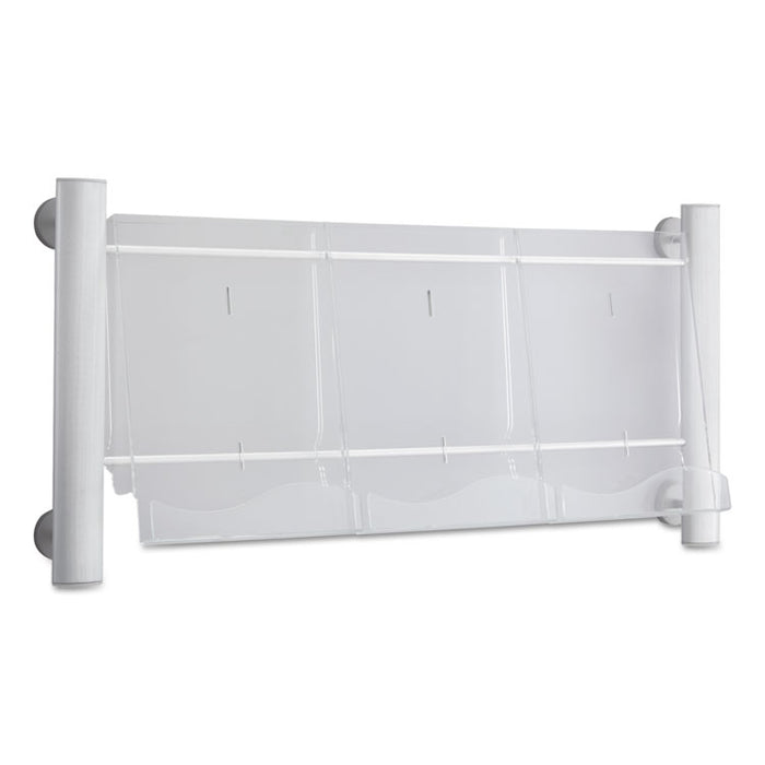 Luxe Magazine Rack, 3 Compartments, 31.75w x 5d x 15.25h, Clear/Silver