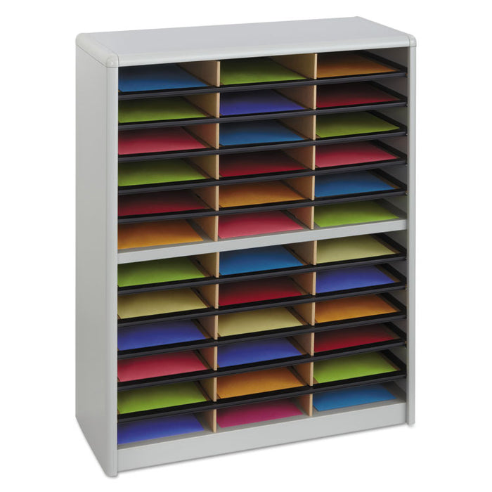 Steel/Fiberboard Literature Sorter, 36 Sections, 32 1/4 x 13 1/2 x 38, Gray