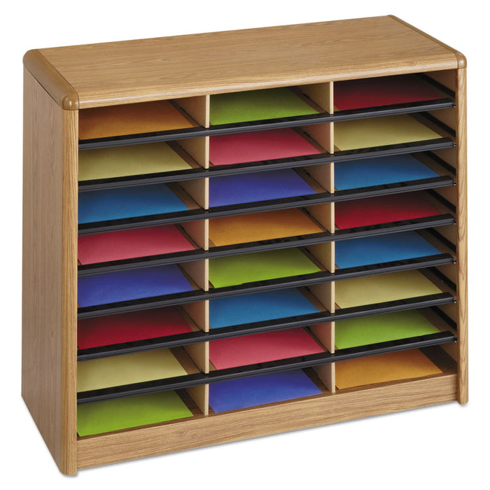 Steel/Fiberboard Literature Sorter, 24 Sections, 32 1/4 x 13 1/2 x 25 3/4, Oak