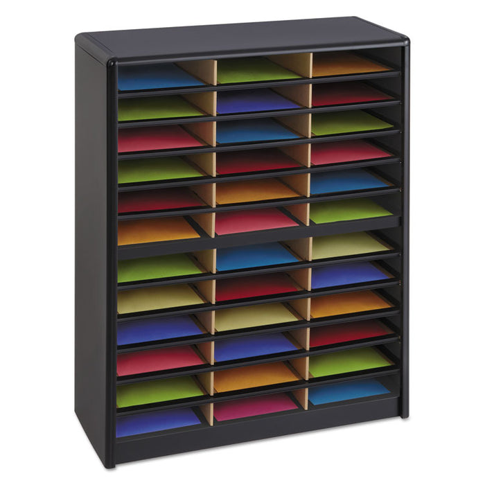 Steel/Fiberboard Literature Sorter, 36 Sections, 32 1/4 x 13 1/2 x 38, Black