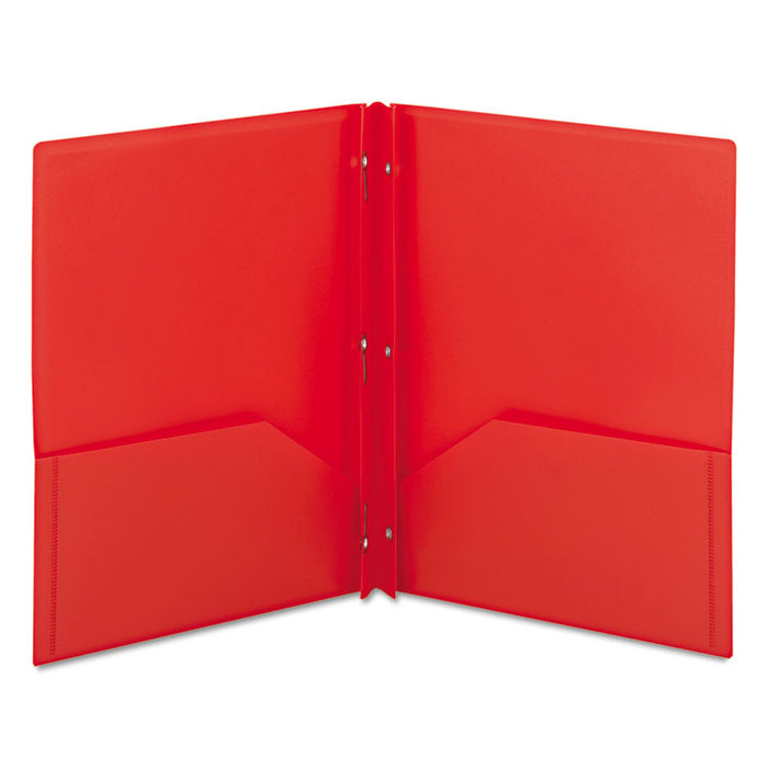 Poly Two-Pocket Folder w/Fasteners, 11 x 8 1/2, Red, 25/Box