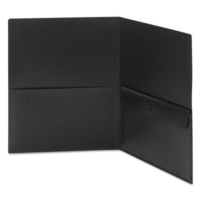 Poly Two-Pocket Folder w/Security Pocket, 11 x 8 1/2, Black, 5/Pack