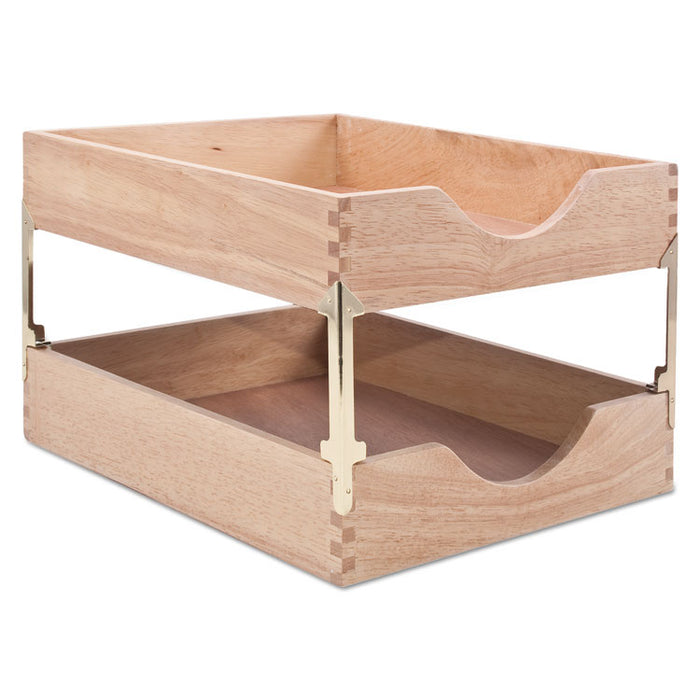 Hardwood Stackable Desk Tray, Four-Posts, Brass