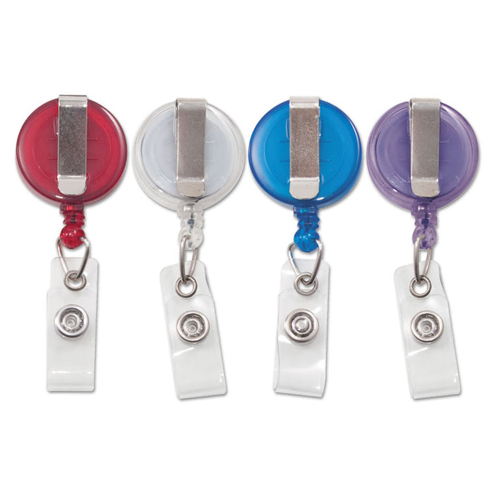 Translucent Retractable ID Card Reel, 30" Extension, Assorted Colors, 4/Pack