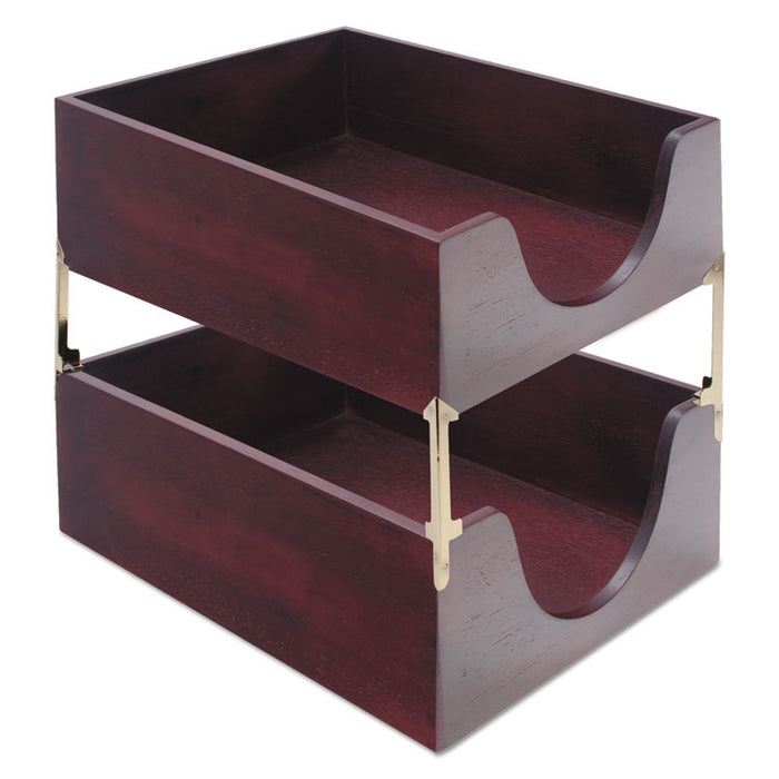 Double-Deep Hardwood Stackable Desk Trays, 1 Section, Legal Size Files, 10.13" x 12.63" x 5", Mahogany