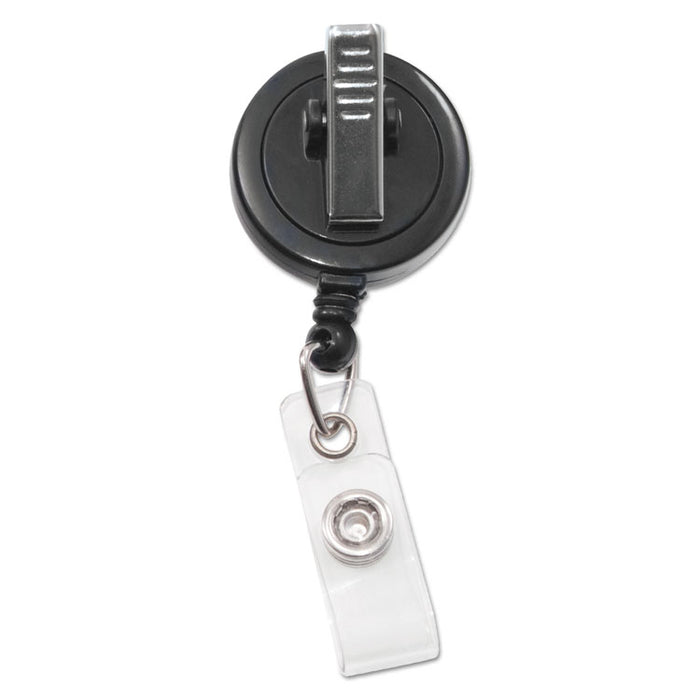 Swivel-Back Retractable ID Card Reel, 30" Extension, Black, 12/Pack