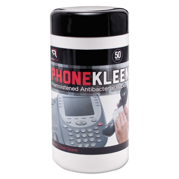 PhoneKleen Wet Wipes, Cloth, 5 x 5, 50/Tub