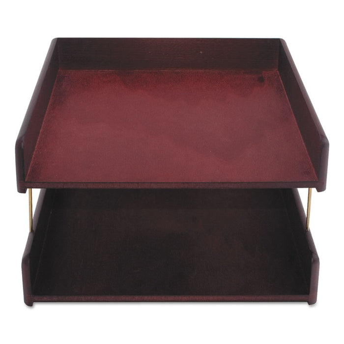Hardwood Double Desk Tray, 2 Sections, Letter Size Files, 10.25" x 12.25" x 5.88", Mahogany