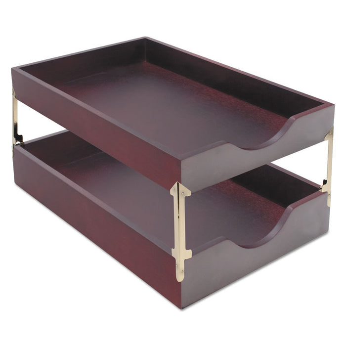 Hardwood Stackable Desk Trays, 1 Section, Letter Size Files, 10.25" x 12.5" x 2.5", Mahogany