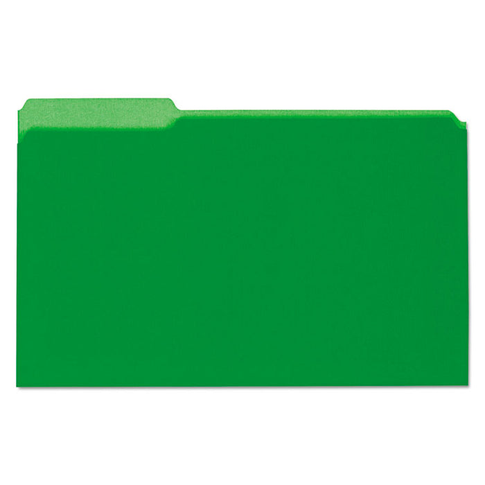 Interior File Folders, 1/3-Cut Tabs, Legal Size, Green, 100/Box