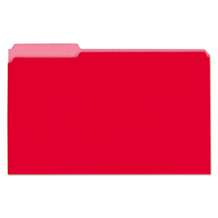 Interior File Folders, 1/3-Cut Tabs, Legal Size, Red, 100/Box