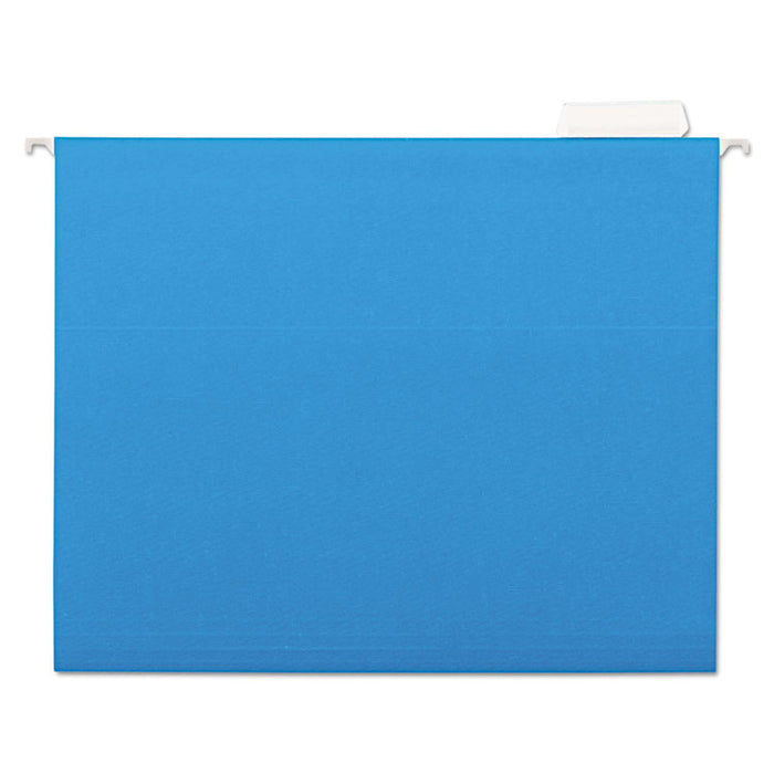 Deluxe Bright Color Hanging File Folders, Letter Size, 1/5-Cut Tabs, Blue, 25/Box