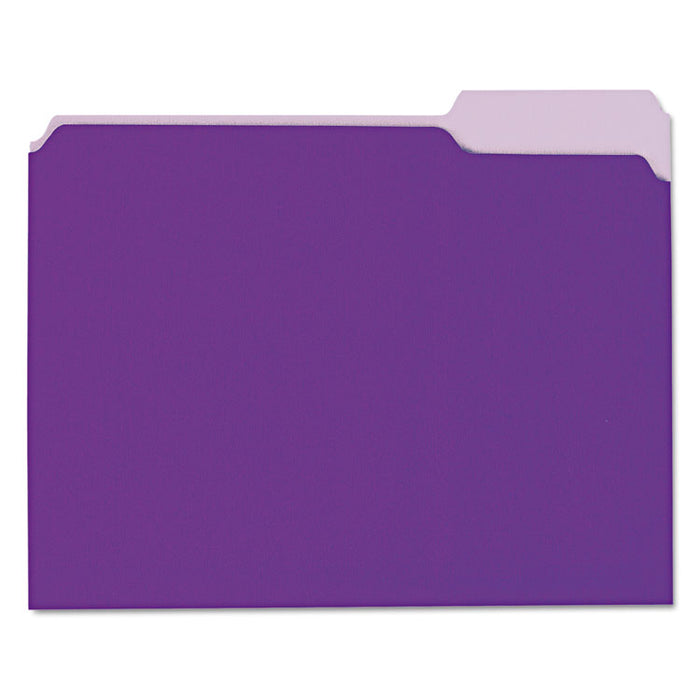 Interior File Folders, 1/3-Cut Tabs: Assorted, Letter Size, 11-pt Stock, Violet, 100/Box