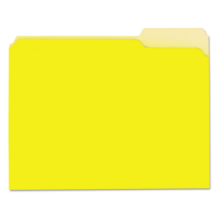 Interior File Folders, 1/3-Cut Tabs: Assorted, Letter Size, 11-pt Stock, Yellow, 100/Box