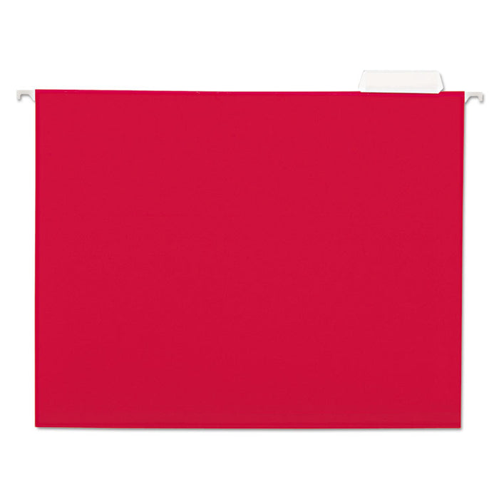 Deluxe Bright Color Hanging File Folders, Letter Size, 1/5-Cut Tabs, Red, 25/Box