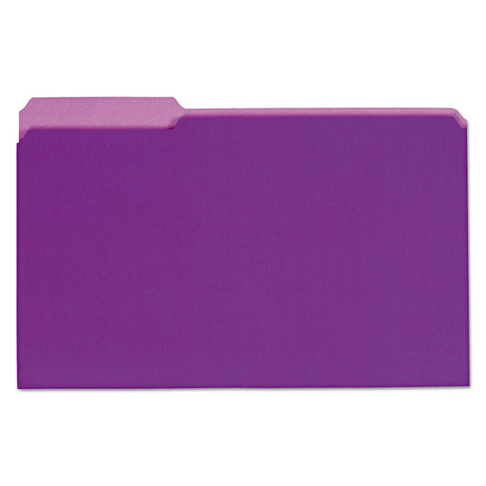 Interior File Folders, 1/3-Cut Tabs: Assorted, Legal Size, 11-pt Stock, Violet, 100/Box