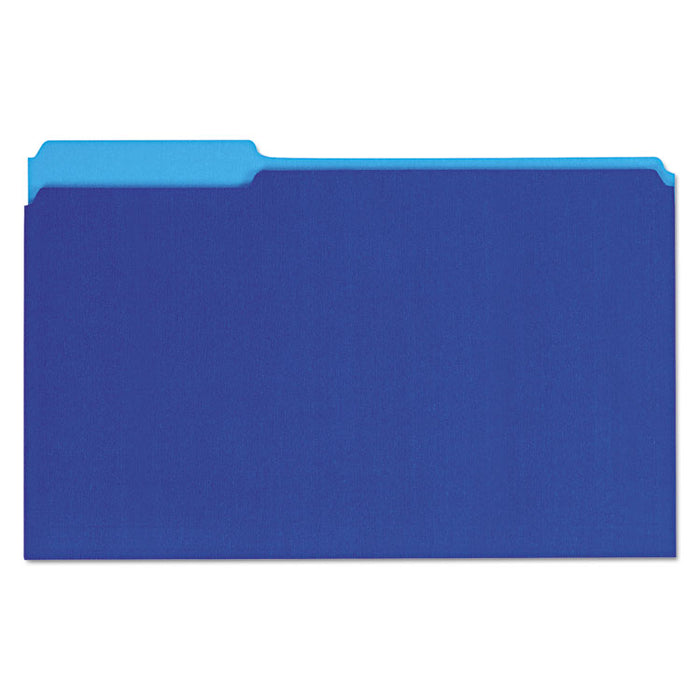 Interior File Folders, 1/3-Cut Tabs, Legal Size, Blue, 100/Box