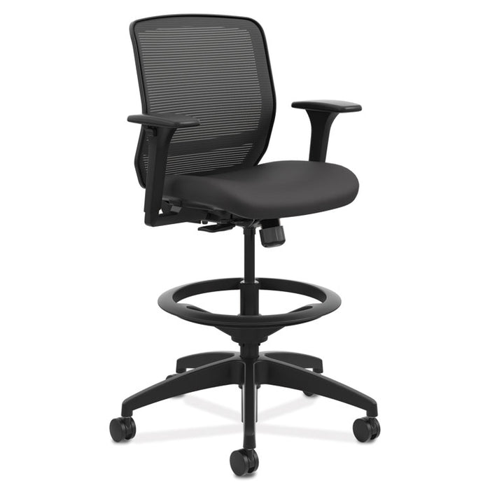 Quotient Series Mesh Mid-Back Task Stool, 33" Seat Height, Supports up to 300 lbs., Black Seat/Black Back, Black Base