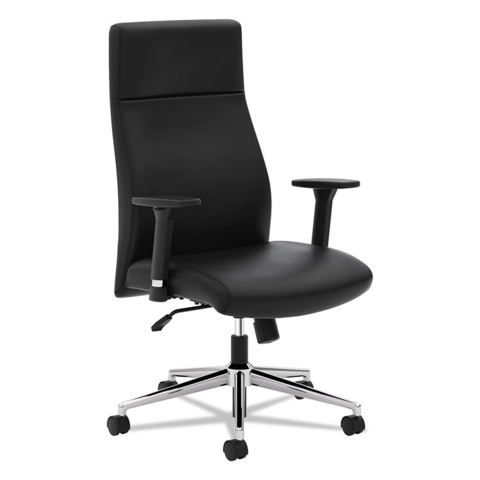 Define Executive High-Back Leather Chair, Supports up to 250 lbs., Black Seat/Black Back, Polished Chrome Base