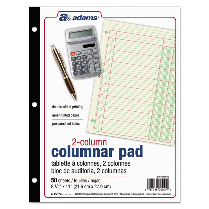 Columnar Analysis Pad, 2 Column, 8 1/2 x 11, Single Page Format, 50 Sheets/Pad