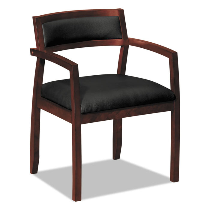 TopFlight Leather Guest Chair, 22.5" x 22" x 31", Black Seat/Mahogany Back, Mahogany Base