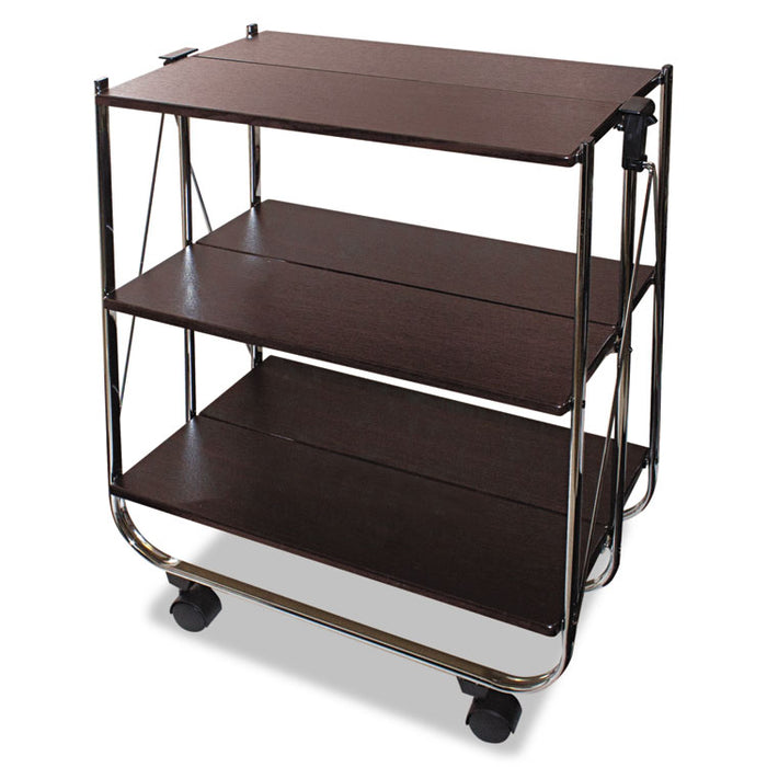 Click-N-Fold Utility Cart, 26.5w x 15.75d x 31.5h, Chrome/Brown