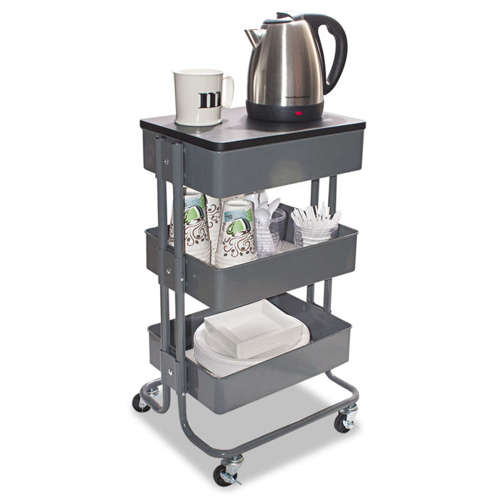Multi-Use Storage Cart/Stand-Up Workstation, 13.9w x 11.75d x 18.5 to 39.5h, Gray
